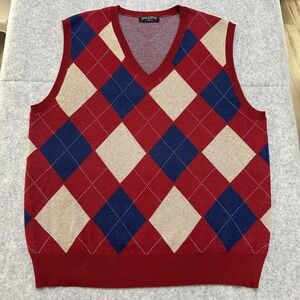Kallspin Argyle Wool Blend Sweater Vest Mens XL Tall Red Preppy Retro Heritage